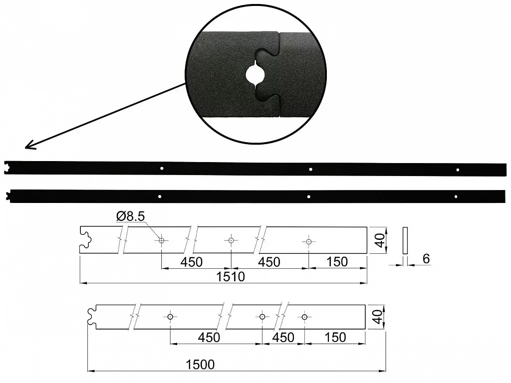 RETRO kolajnice 2x1,5m cierna mat