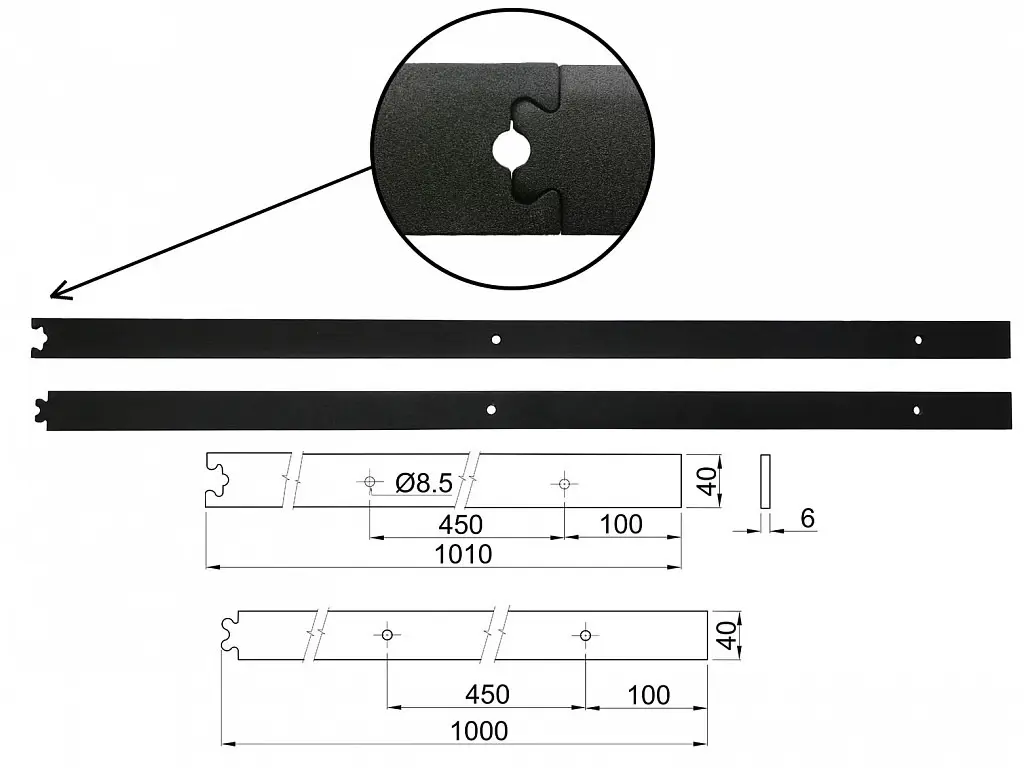 RETRO kolajnice 2x1m cierna mat